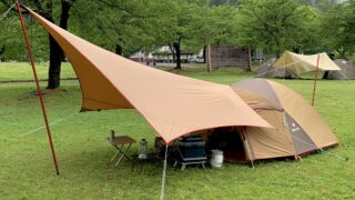 タープ連結】アメニティードームSにムササビウイングを小川張りする 